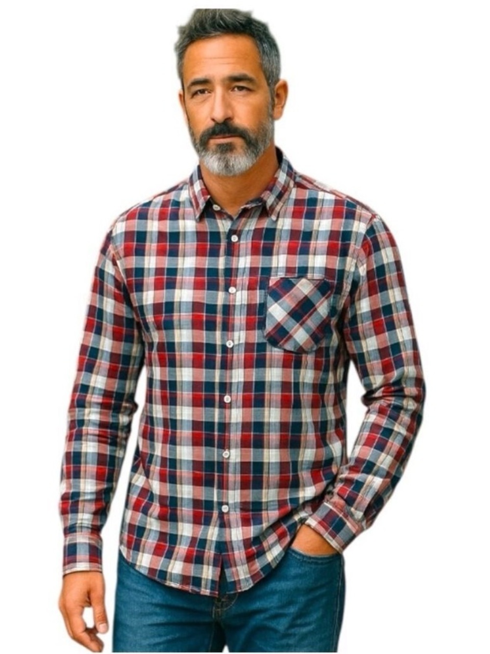 Levi's Men's Plaid Shirt Sz M Button Down Red Blue Long Sleeve Preppy Cowboy